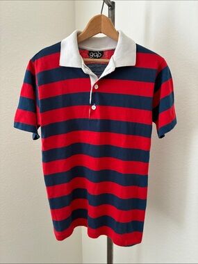 As-Is Vintage 70s 80s Gap Stripe Polo Shirt Womens sz S Blue Red Cream